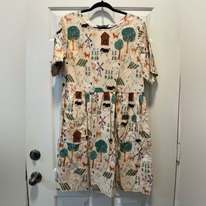 MODCLOTH X PRINCESS HIGHWAY fun farm print linen dress size XL/14.